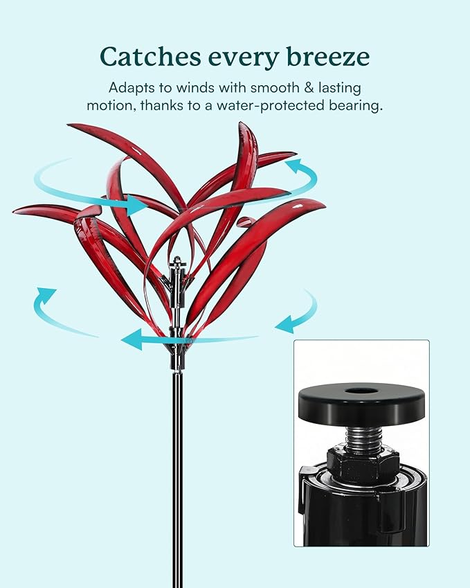 82 inch Wind Spinners Outdoor - Extra Large Metal Wind Sculptures & Spinner with Stake, Big Clearance Windmills for The Yard and Garden, Tall Yard Art Decor-Burgundy Red-Ruum Studio Home