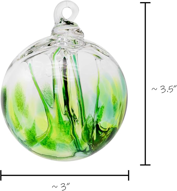 Luke Adams Glass | 3" Mini Glass Tree of Life | Handmade Ornament | Hanging Garden Gazing Ball | Indoor Outdoor Home Décor | (Adventurine Green)-Ruum Studio Home