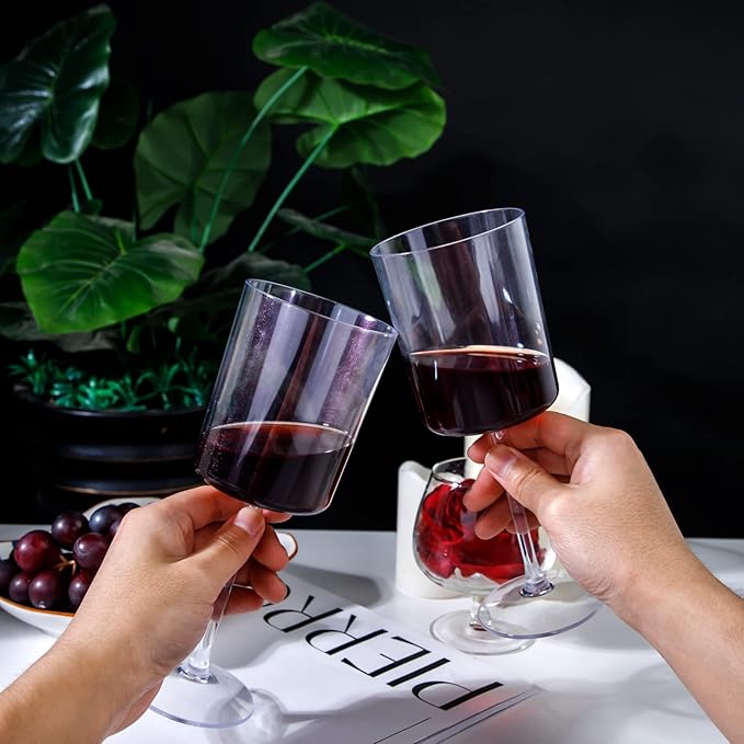 Ciaell 12 Pack Clear Plastic Wine Glasses - 10 Oz Disposable Wine Glasses with Stem for Parties & Weddings & Poolside & Outdoors & Camping-Ruum Studio Home