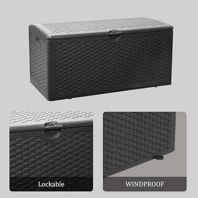 80 Gallon Plus Outdoor Storage Box Waterproof Lockable Resin Deck Box Large, Patio Storage Bin for Pool Accessories Cushion Furniture, Garden Tools, UV-Resistant Outside Delivery Black-Ruum Studio Home