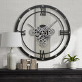 Micasso 24 inch Large Real Moving Gears Wall Clock: Black Industrial Steampunk Roman Numeral Clock - Modern Wall Decor for Living Room/Entryway/Office-Ruum Studio Home
