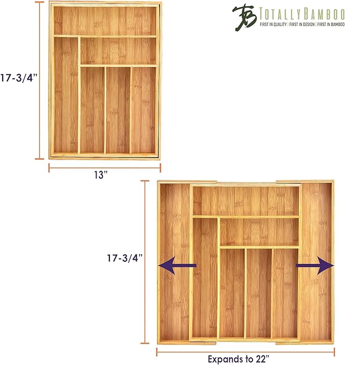 Totally Bamboo Kitchen Drawer Organizer, Expandable Silverware Organizer and Utensil Holder, 8 Compartments with Dividers-Ruum Studio Home