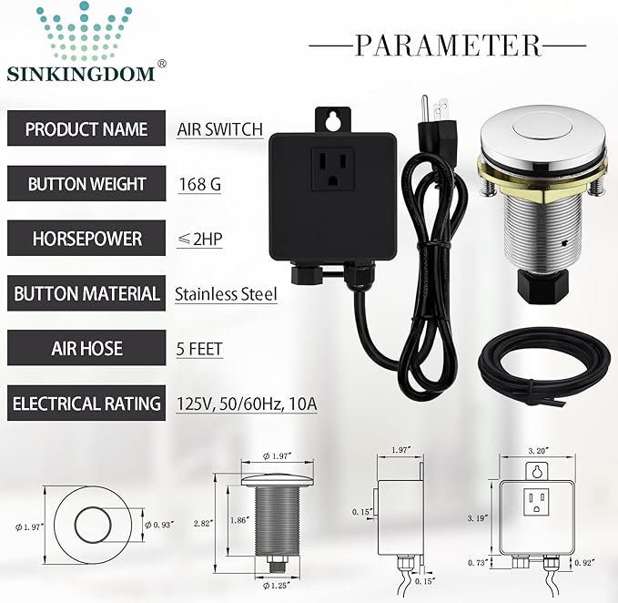 Garbage Disposal SinkTop Air Switch Kit with Stainless Steel Button,Chrome-Ruum Studio Home