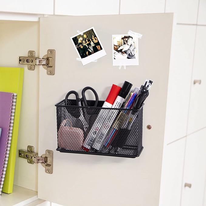 dedoot Magnetic Basket for refrigerator Storage Magnetic Pencil Holder Basket Mesh Black Strong Magnetic Pen Holder for Refrigerator,Whiteboard, Locker, Home and Office Organizer, 6.3x2.3x3.6inch-Ruum Studio Home