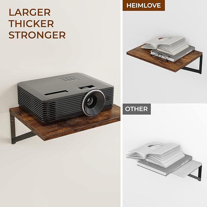 Heimlove Deep Floating Shelves for Wall, 12 Inch Deep Floating Shelves Set of 3, 16W x 12D Wood Wall Shelves, Wide Shelves with Metal Bracket for Living Room, Kitchen, Office, Bedroom - Rustic Brown-Ruum Studio Home