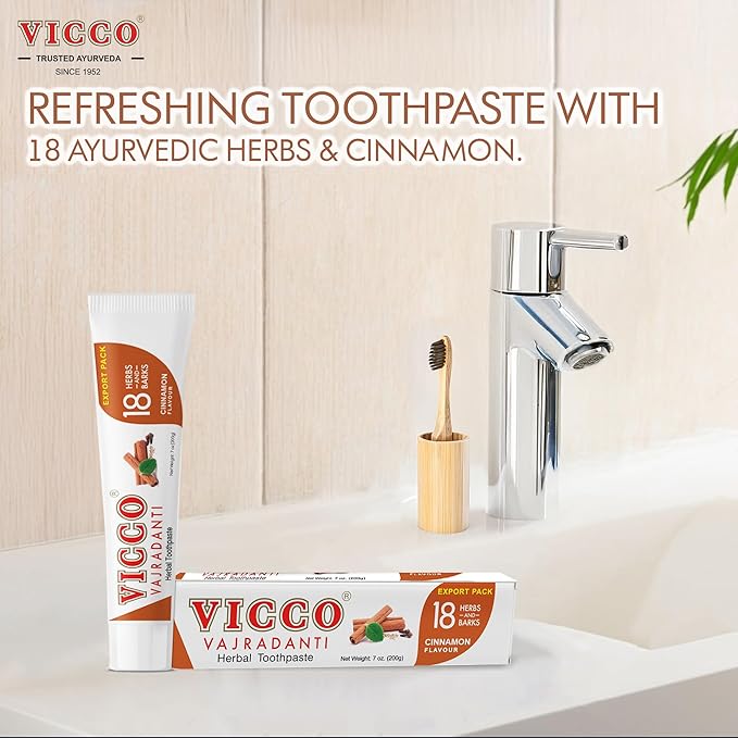 Vicco Vajradanti Ayurvedic Herbal Toothpaste by Vicco – 70 Year Legacy of Ayurveda, Cinnamon Flavour, with 18 Ayurvedic Herbs & Barks, 100% Natural, Vegan, Fluoride-Free & Cruelty-Free – 7 oz (3 Pack)-Ruum Studio Home
