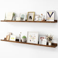 Picture Ledge Shelf, Wood Long Floating Shelves for Wall, Set of 2, 48 inch Picture Ledge Shelves, Photo Ledge Nursery Book Shelves Wall Mounted for Living Room Kids' Room Bedroom, Color Brown-Ruum Studio Home