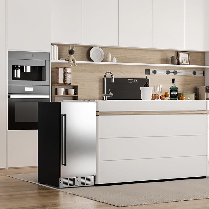 EUHOMY Beverage Refrigerator 15 Inch, Under Counter 127 Can Beverage Fridge with Stainless Steel Door, Beverage Cooler Built-in and Undercounter Drink Fridge - Soda Cola-Ruum Studio Home