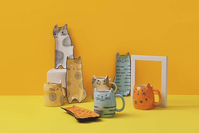 Bico Cartoon Cat Coffee Mugs Set of 4, Cute Ceramic Mugs with Unique Cats Faces, Stoneware Coffee Tea Mug Gifts for Cat Lovers, Women and Men, Microwave and Dishwasher Safe (10 oz)-Ruum Studio Home