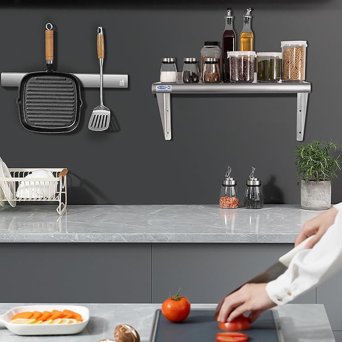 HARDURA Stainless Steel Shelf 12" x 24", 210lb Commercial Shelves Wall Mount Metal Shelving with Backsplash and Brackets for Kitchen, Restaurant, Laundry Room and Home-Ruum Studio Home