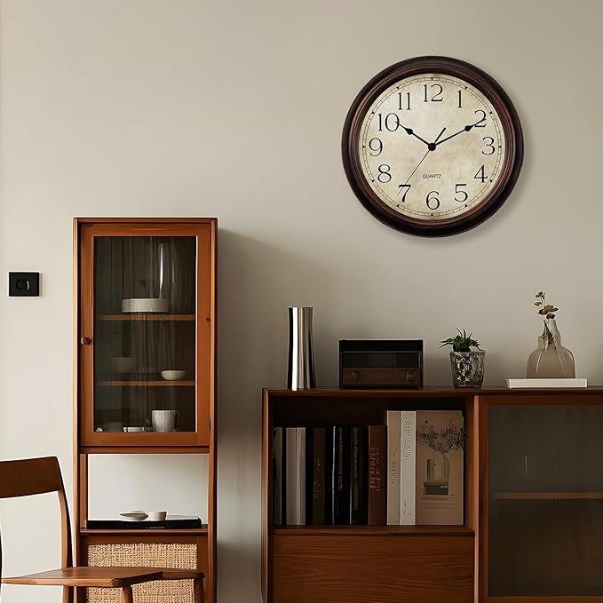 Wall Clock 10 Inch Battery Operated Silent Non-Ticking Analog Wall Clocks Vintage Retro Rustic Style Decorative for Bedroom Living Room Kitchen Office (Bronze)-Ruum Studio Home