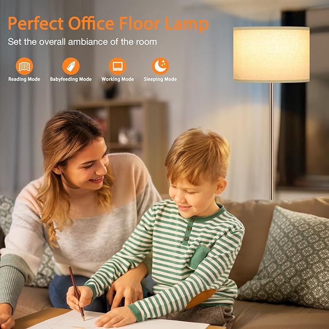 Ambimall Floor Lamps for Living Room with Remote Control and Stepless Dimmable Colors Temperature & Brightness, 9W Bulb Included(Beige Lampshade & Brown Pole)-Ruum Studio Home