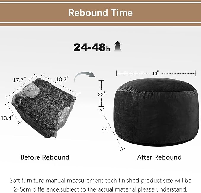 Bean Bag Chairs for Adults - Memory Foam Furniture BeanBag Chair - Kids/Teens Sofa with Soft Micro Fiber Cover - Round Fluffy Couch for Living Room Bedroom College Dorm - 4 ft, Carbon Black-Ruum Studio Home
