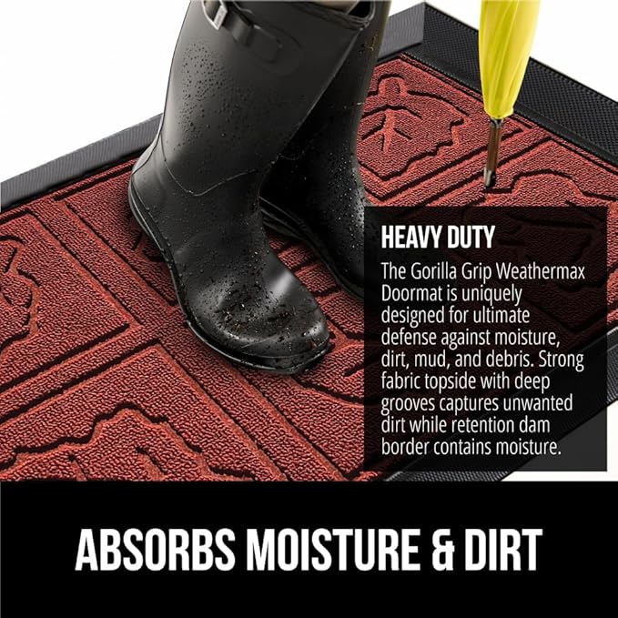 GORILLA GRIP 100% Waterproof All-Season WeatherMax Doormat 35x23, US Designed Natural Rubber, Stain and Fade Resistant, Low Profile Indoor Outdoor Door Mats, Easy Clean Patio Mat, Burgundy Leaves-Ruum Studio Home