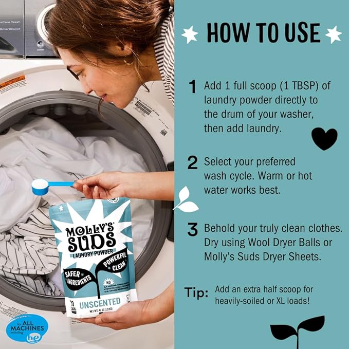 Molly's Suds Original Laundry Detergent Powder | Clean Laundry Detergent Powder for Sensitive Skin | Simple, Effective Ingredients, Stain Fighting | 120 Loads (Unscented)-Ruum Studio Home
