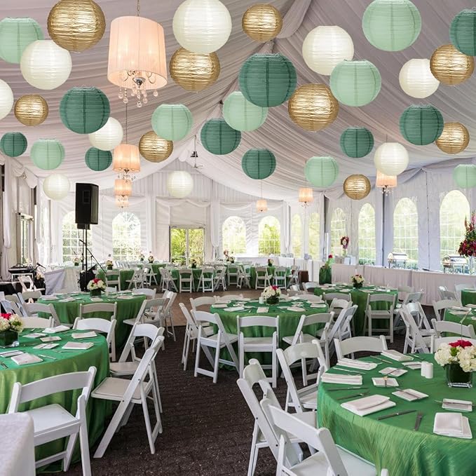 Paper Lanterns Sage Green Gold Round Hanging Chinese Lanterns for Birthday Party Baby Shower Bridal Shower Decorations Pack of 12-Ruum Studio Home