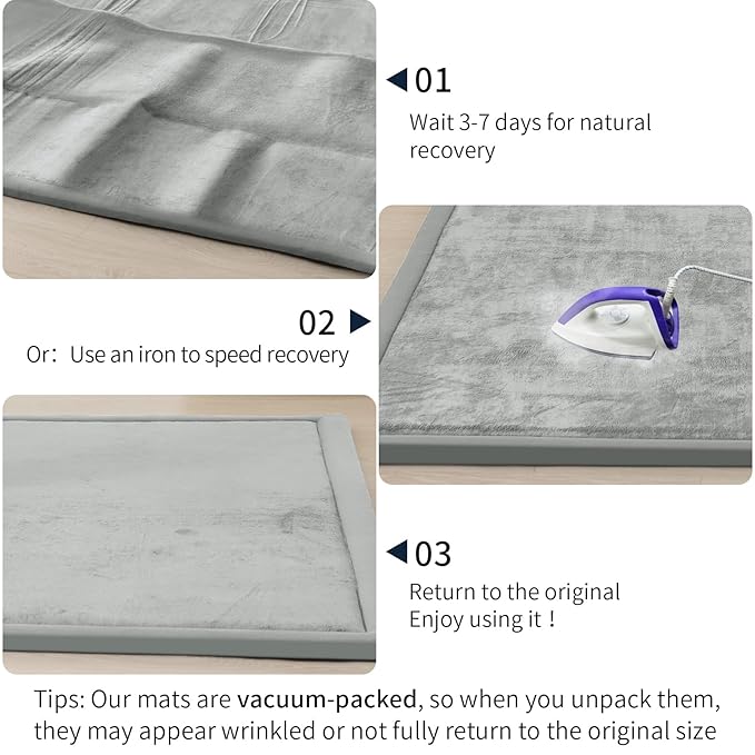 ACOMOPACK Baby Play Mat for Floor 1.3" Thick Memory Foam Play Mat 71"×79" Tummy Time Crawling with Non-Slip Bottom for Living Room,Nursery,Soft Velvet Playpen Mats for Kids,Infants（Light Grey）-Ruum Studio Home