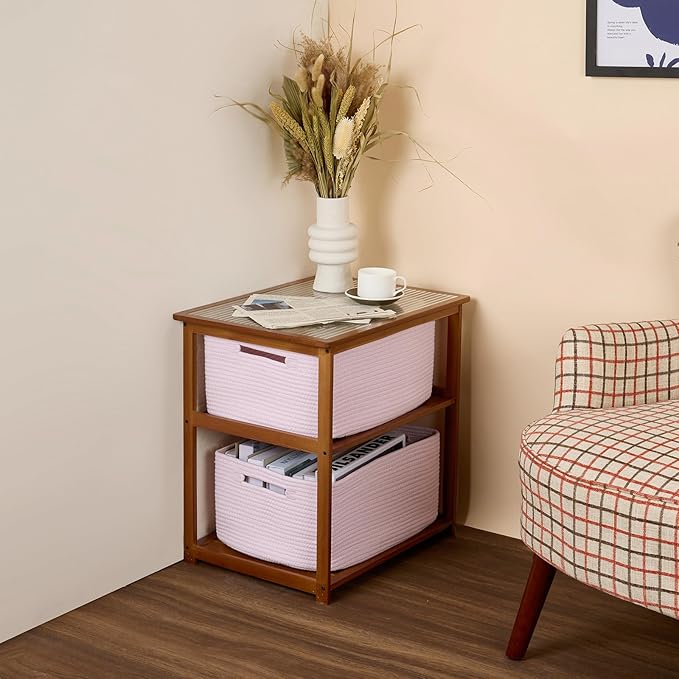 Large Storage Baskets for Shelves, Closet Organizers Bins for Clothes Blanket Towels, Baby Nursery, Toy Baskets Box, Woven Rope Baskets, 17 x 13 x 7.5”, 2 Packs Light Pink-Ruum Studio Home