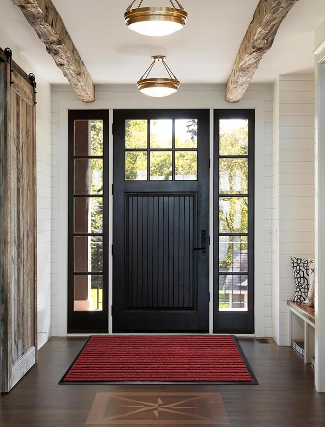Yimobra Front Door Mat Outdoor Indoor Entrance, 100% Waterproof All-Season All Weather Doormat, Welcome Matt Outside Entry, Non Slip, Low Profile, Heavy Duty Patio Porch Floor Mats,47 x 32,Black Red-Ruum Studio Home