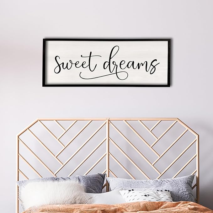 comurdyo Sweet Dreams Wall Decor Above Bed Sign 40" x 15" Master Bedroom Wooden Antique Framed Large Rustic Farmhouse Guest Room Beautiful Simple Hanging Plaque Over Bed Wall Art (Black)-Ruum Studio Home