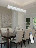 Modern Crystal Chandelier Silver Rectangular Crystal Chandelier Contemporary Linear Pendant Ceiling Light Fixture for Living Dining Room Kitchen Island (L 40")-Ruum Studio Home