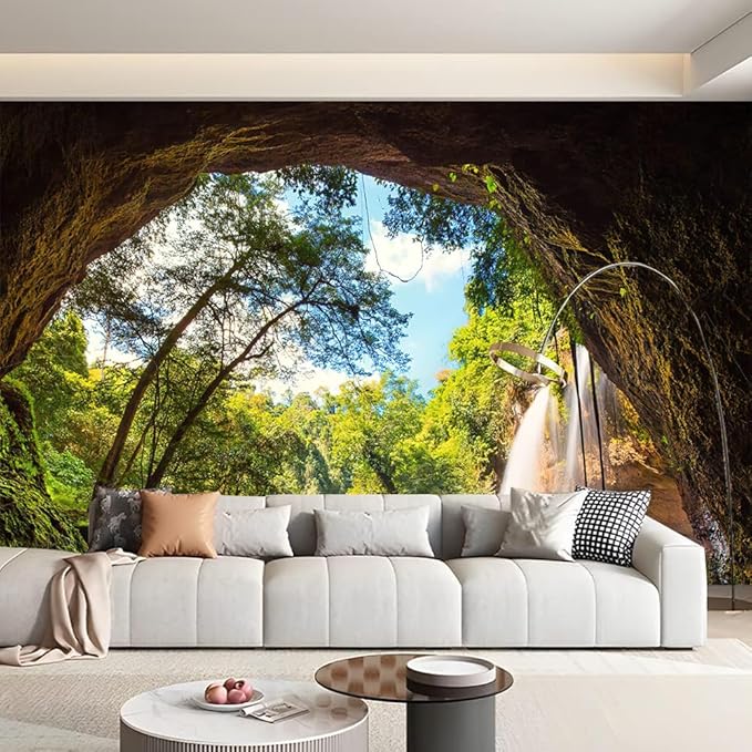 FENDROM Green Misty Forest Tapestry Wall Hanging Nature Mountain Cave Landscape Tapestry Waterfall River Tapestries for Bedroom Living Room Dorm Decor-Ruum Studio Home