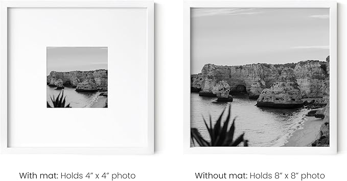 HAUS AND HUES 8x8 White Metal Picture Frames Matted to 4x4 - Features Premium Aluminum, Shatterproof Plexiglass - Ideal for Home, Room, Office (8x8 in, White, Set of 4)-Ruum Studio Home