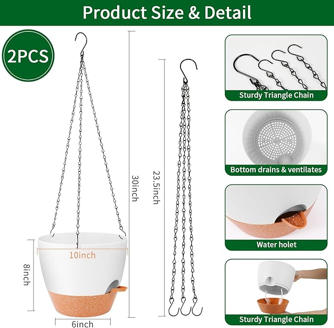 GARDIFE Hanging Planter, 10 inch Hanging planters for Indoor. Outdoor Plants, Self Watering Plant Pot, 2 Pack Large self Watering Hanging Planter, White-Ruum Studio Home