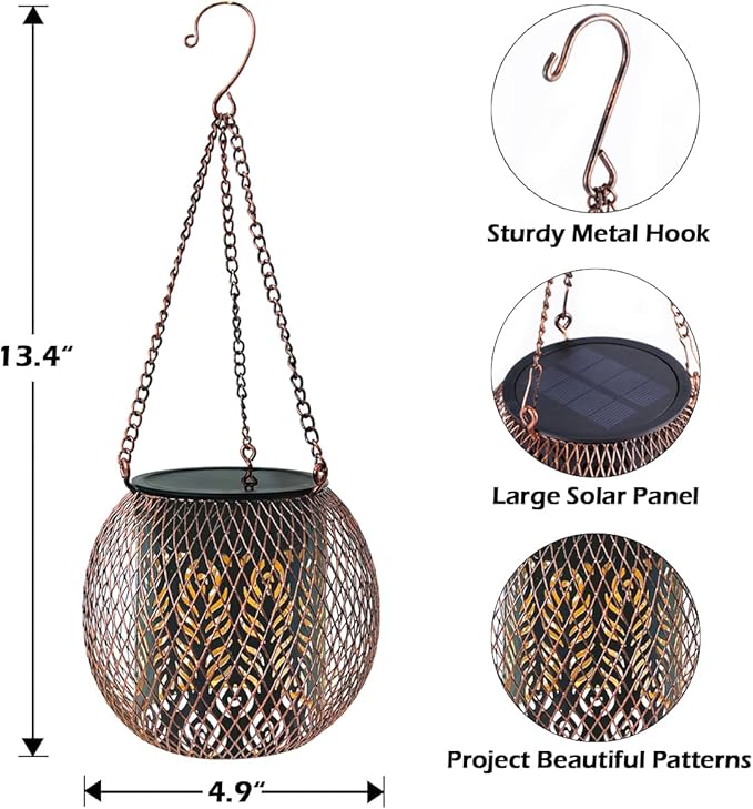 LeiDrail Hanging Solar Lanterns 2 Pack Solar Lanterns Outdoor Waterproof Garden Metal Decorative Light Patio Decor for Outside Yard Tree Tabletop Landscape-Ruum Studio Home