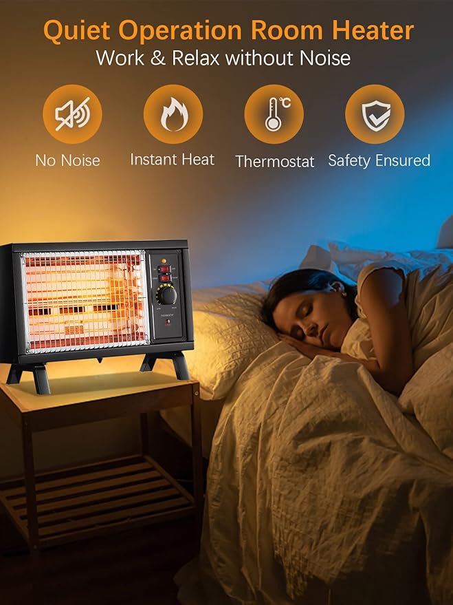 JASUN Portable Space Heater Electric Radiant Heater Fast Heating with Adjustable Thermostat, Portable Indoor Heater with Handle Quiet Energy-Saving 1250W/1500W for Office Home Garage Bedroom Black-Ruum Studio Home