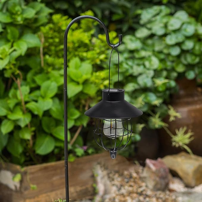 YAKii 2 Pack Solar Lantern Hanging Waterproof Outdoor Metal Solar Lamp with Warm White Light Decorate for Yard Garden Pathway Patio Porch Decor (Black)-Ruum Studio Home