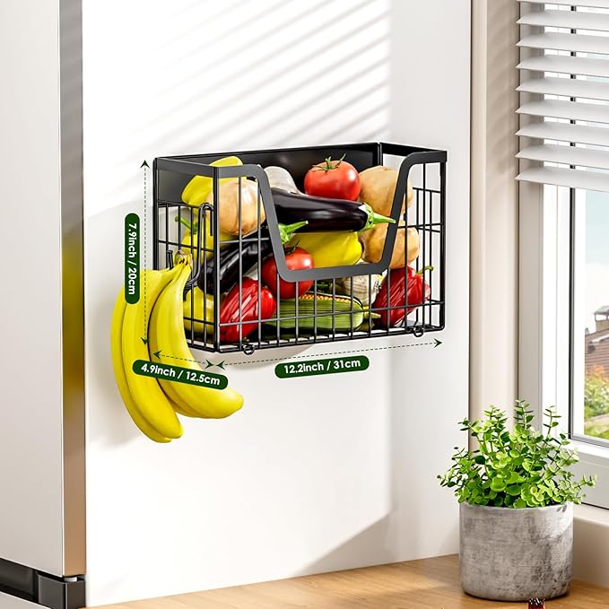 Magnetic Shelf for Fridge, Fruit Potato and Onion Storage Bins, Magnetic Spice Rack Shelves for Side of Refrigerator, Fruit Basket Magnetic Fridge Shelf Kitchen Pantry Storage Organizer-Ruum Studio Home