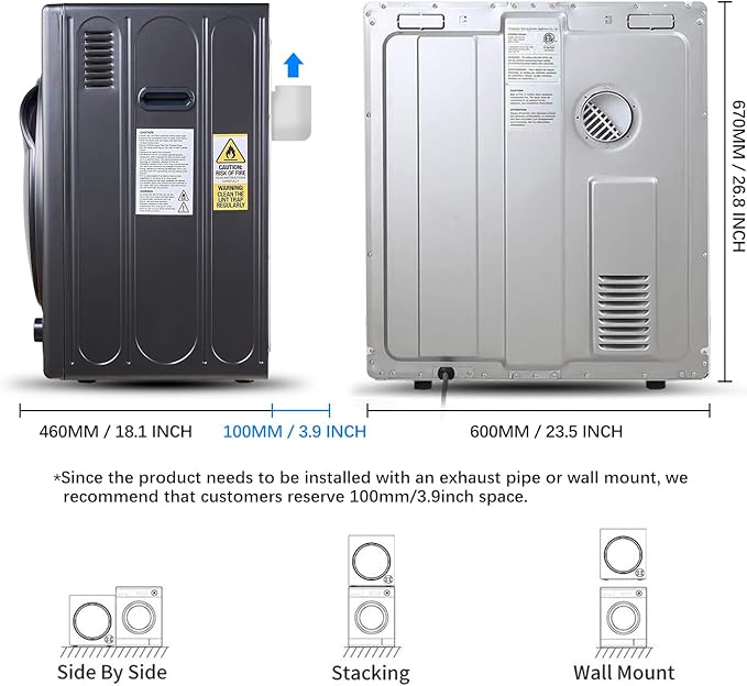 CTT 3.5 cu.ft Portable Dryer for Apartments,1500W Compact Dryer with 4 Drying Modes,120V Electric Dryers for Laundry, Apartments, RVs, Dorms, Black-Ruum Studio Home