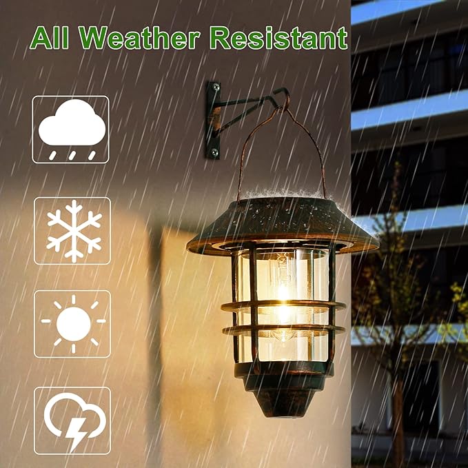 Solar Lantern Outdoor, Hanging Waterproof Solar Lights with Wall Mount Kit for Garden Porch Fence 2 Pack,Bronze-Ruum Studio Home