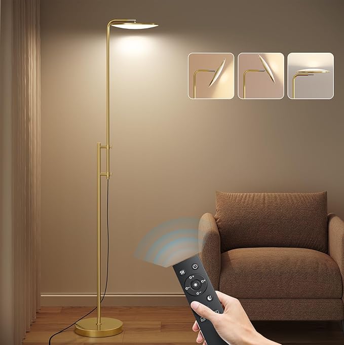SUNMORY 32W/3000LM Floor Lamps, Super Bright LED Standing Lamp with Remote Control, Adjustable Tall Lamp with 350°Rotating Head, Modern Dimmable Torchiere Corner Lamp for Living Room, Bedroom, Office-Ruum Studio Home
