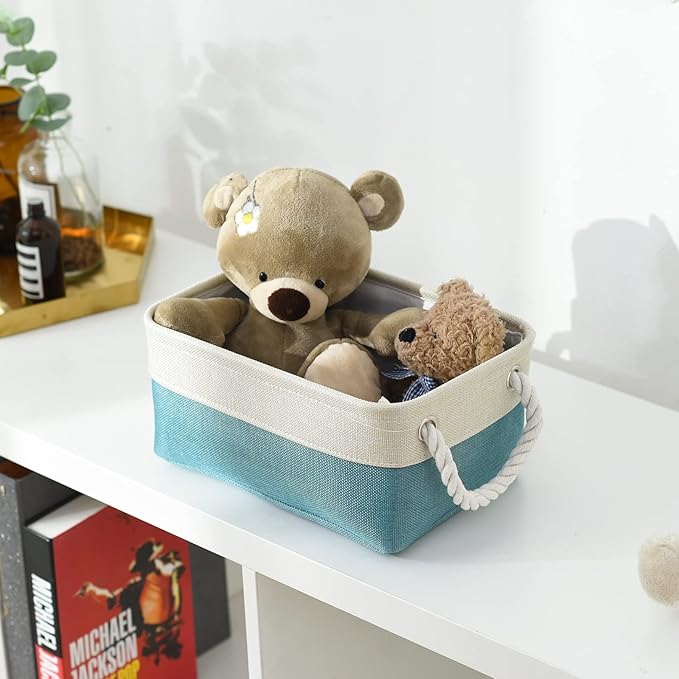 TheWarmHome Fabric Storage Bin with Handles,Storage Basket for Home Storage and Organization, Shelf Basket with Cover for Living Room Bedroom Decor Closet（White & Green,Small ,11.8L×7.9W×5.2H-Ruum Studio Home