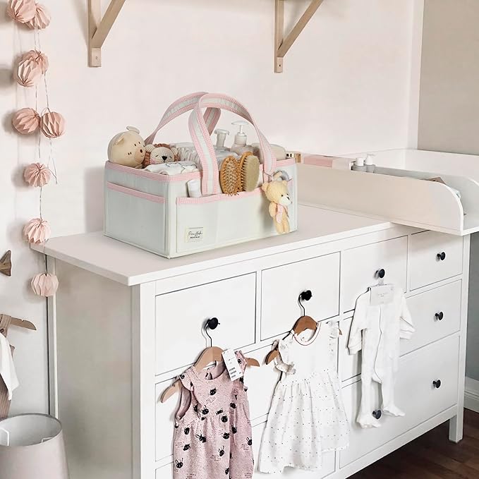 PeraBella XL Diaper Caddy Organizer With Handle, Baby Shower Gifts Basket Bag, Registry Search Must Haves Items, Newborn Girl Boy Nursery Storage Organizer, Baby Bag Essentials, Car Diaper Caddy Cart-Ruum Studio Home