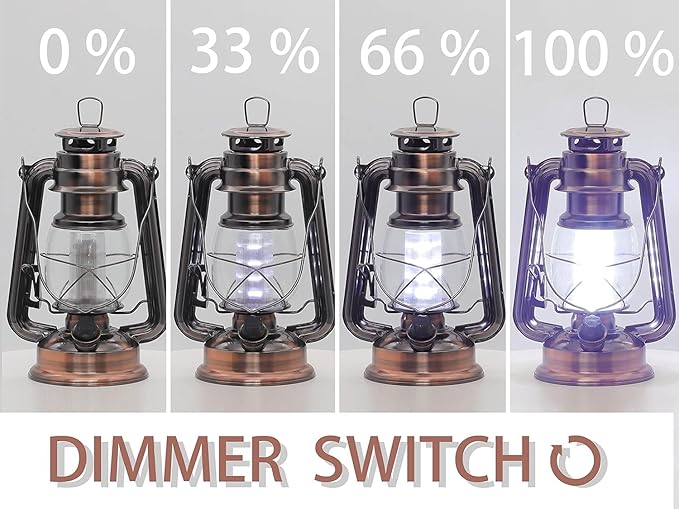 YAKii LED Vintage Lantern Metal Hanging Hurricane 12 LED Dimmer Switch Cold White Battery Operated Lantern Power Outage Indoor Camping Lighting Outdoor Brooklyn Decoration(Copper Pack of 8)-Ruum Studio Home