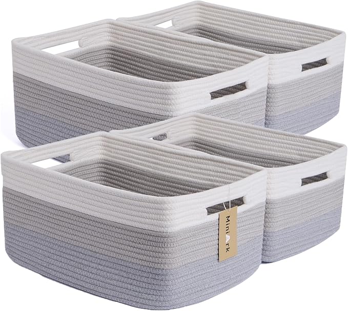 Large Storage Baskets for Organizing, Closet Shelf Baskets for Clothes Blanket Towels, Baby Nursery, Toy Bins Box, Woven Rope Baskets, 17 x 13 x 7.5”, 4 Packs Gradient Grey-Ruum Studio Home