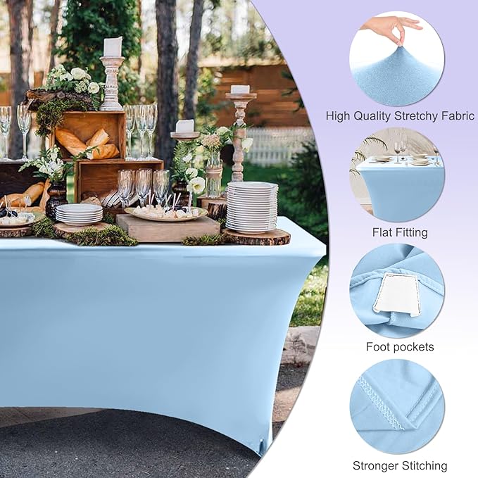 ABCCANOPY 6 FT Spandex Table Cover Stretch Fitted Wrinkle Resistant Tablecloth Reuse for Rectangular Folding Table Patry Event Wedding Banquet Protector Sky Blue-Ruum Studio Home