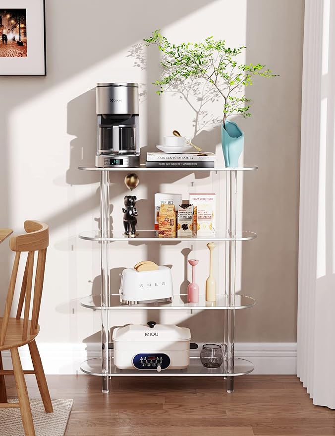 Clear Bookshelf, Acrylic Bookcase with Open Book Shelf Console Table for Entryway Office Living Room Bedroom (4 Tier Clear)-Ruum Studio Home