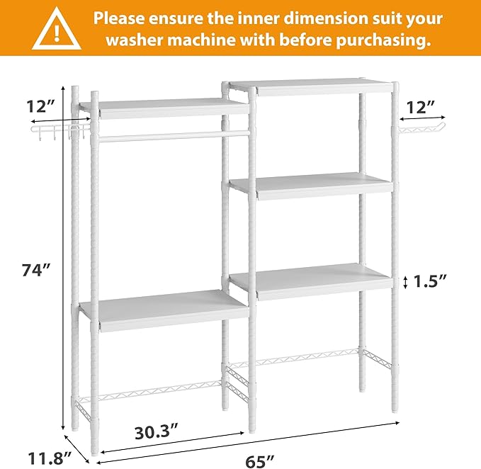 Double Row Over Washer and Dryer Storage Shelves, Laundry Room Organization and Storage, Heavy Duty Laundry Room Shelves, with Adjustable Height, 5-Tier-Ruum Studio Home