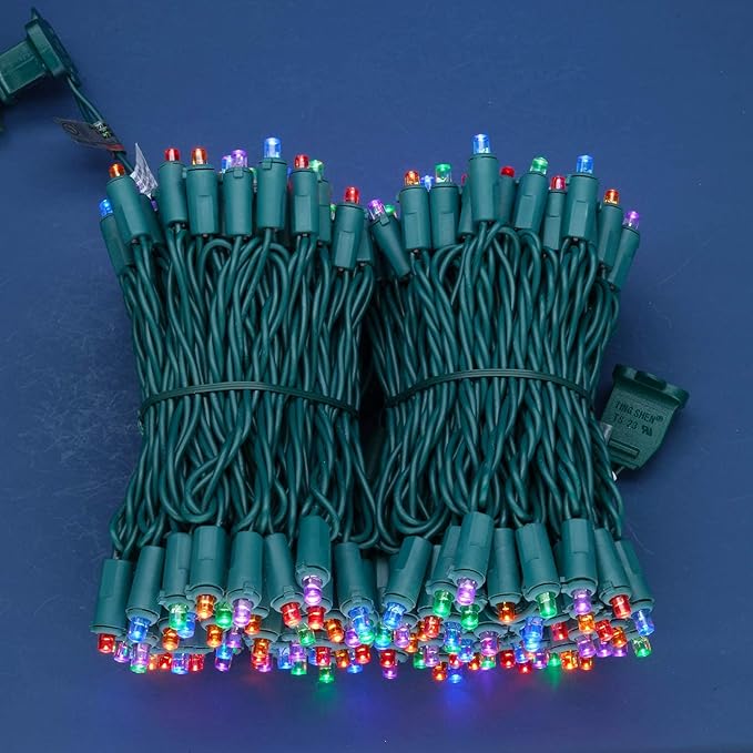 200 Count Multicolor Wide Angle LED Christmas Lights, 66 ft Green Wire UL Certified Commercial Grade 5mm Holiday String Light Set (Multicolor)-Ruum Studio Home