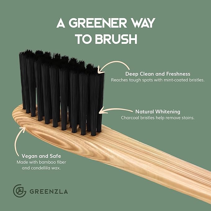 Greenzla Bamboo Toothbrushes, Wooden Toothbrush Set with Soft Bristles, Includes Travel Case and Charcoal Dental Floss, 4 Pack-Ruum Studio Home