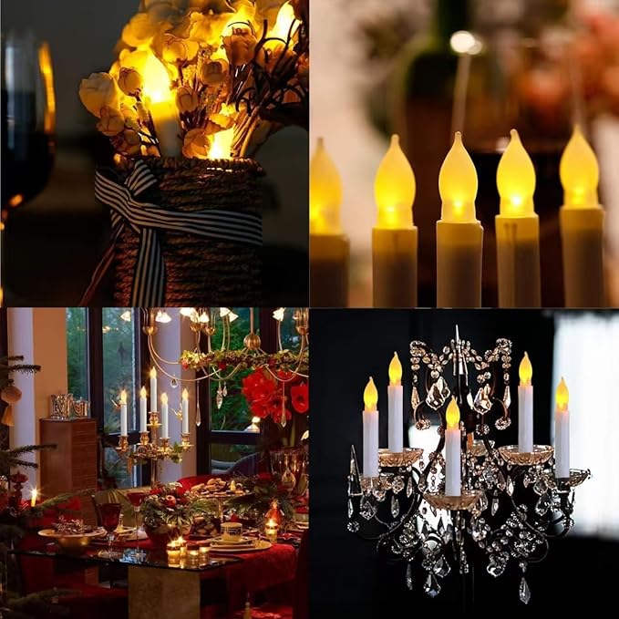 Pack of 24 Flameless Taper LED Candles - Battery Operated Flickering Ivory - Perfect for Wedding, Christmas, Parties - 6.5 Inch - White Plastic-Ruum Studio Home