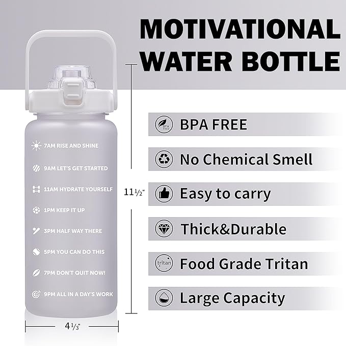 64oz,100oz,128oz Large Motivational Water Bottle with Time Marker, Leakproof & BPA Free Half Gallon Big Water Bottle with Straw Handle Tritan Frosted Water Jug for Gym,Fitness,Outdoor Sports-Ruum Studio Home