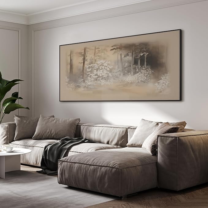 SIGNWIN 24"x46" Extra Large Framed Wall Art Misty Forest in Sepia Tones, Watercolor Woodland Landscape for Home Living Room Bedroom Decor (Frame Assembly Required)-Ruum Studio Home