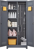 Lockable Storage Cabinet,Utility Closet with Doors and Shelves,SteelGarage Cabinet with Adjustable Shelves for Home,Garage,Gray-Ruum Studio Home
