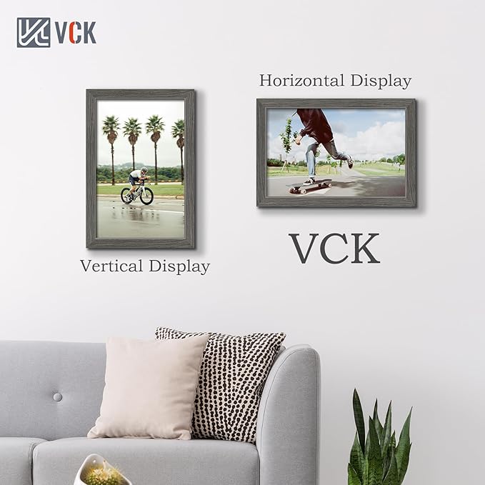 VCK 11x17 Picture Frame 3 Pack, Gray Solid Wood Poster Picture Frame, Exclusive Wood Grain, Wall Mounting Hanging-Ruum Studio Home