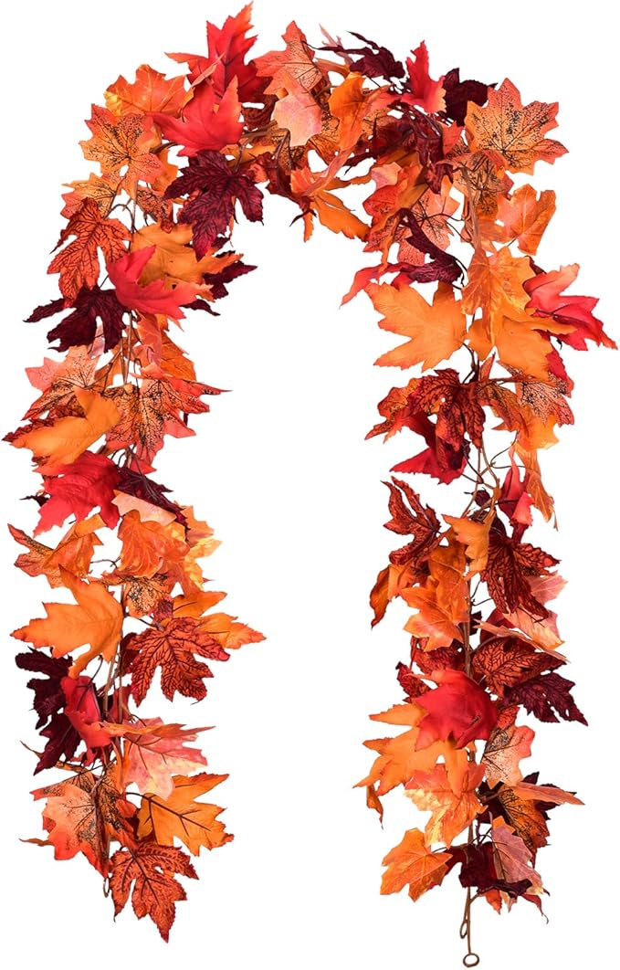 DearHouse 2 Pack Fall Garland Maple Leaf, 5.9Ft/Piece Hanging Vine Garland Artificial Autumn Foliage Garland Thanksgiving Decor for Home Wedding Fireplace Party Christmas (Red)-Ruum Studio Home